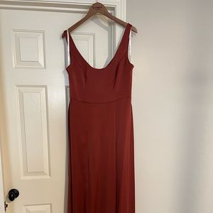 David’s Bridal bridesmaid dress in the color “Cinnamon”